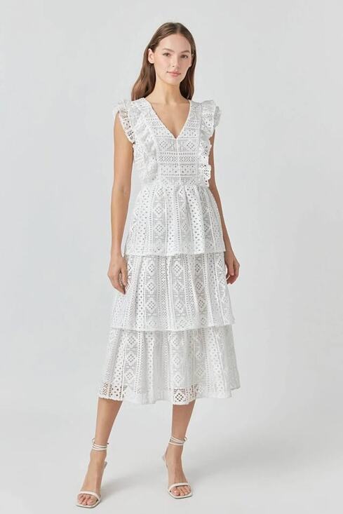 Endless Rose Dresses & Skirts - Endless Rose Women’s Small White Lace Tiered Ruffle Midi Dress